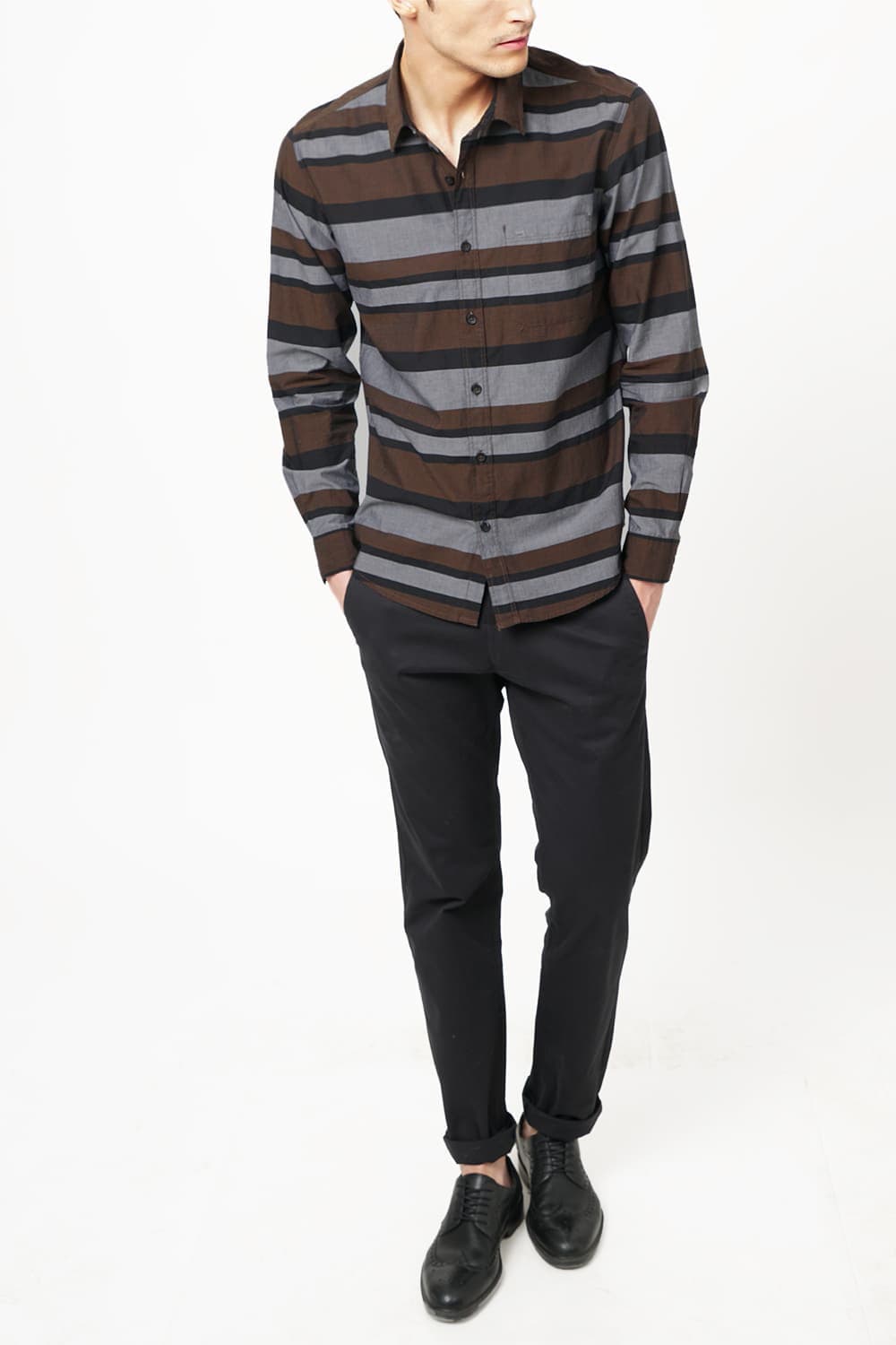 BASICS SLIM FIT WEFT STRIPES SHIRT