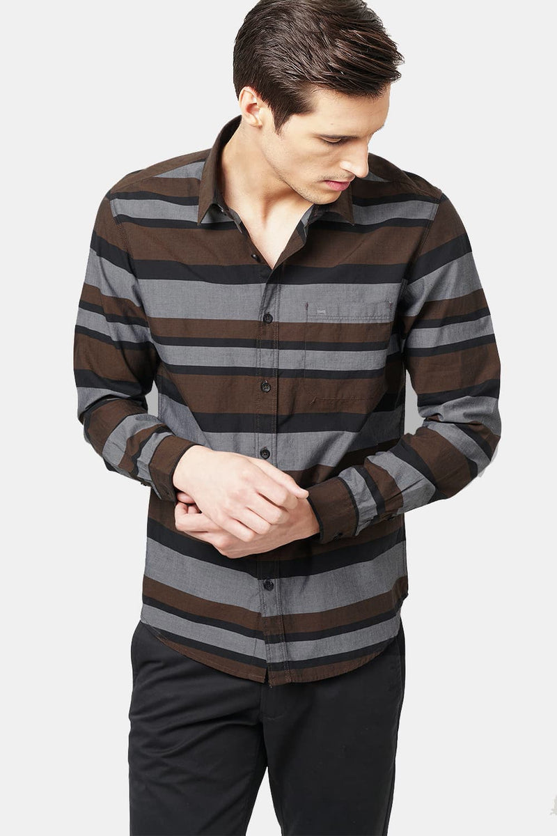 BASICS SLIM FIT WEFT STRIPES SHIRT