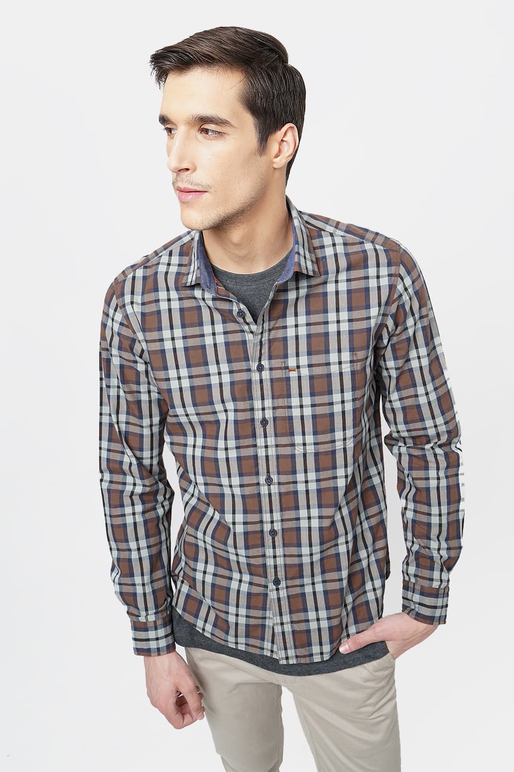 BASICS SLIM FIT CHECKS SHIRT