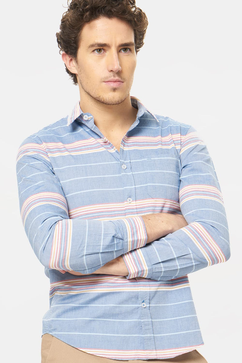 BASICS SLIM FIT WEFT STRIPE SHIRT