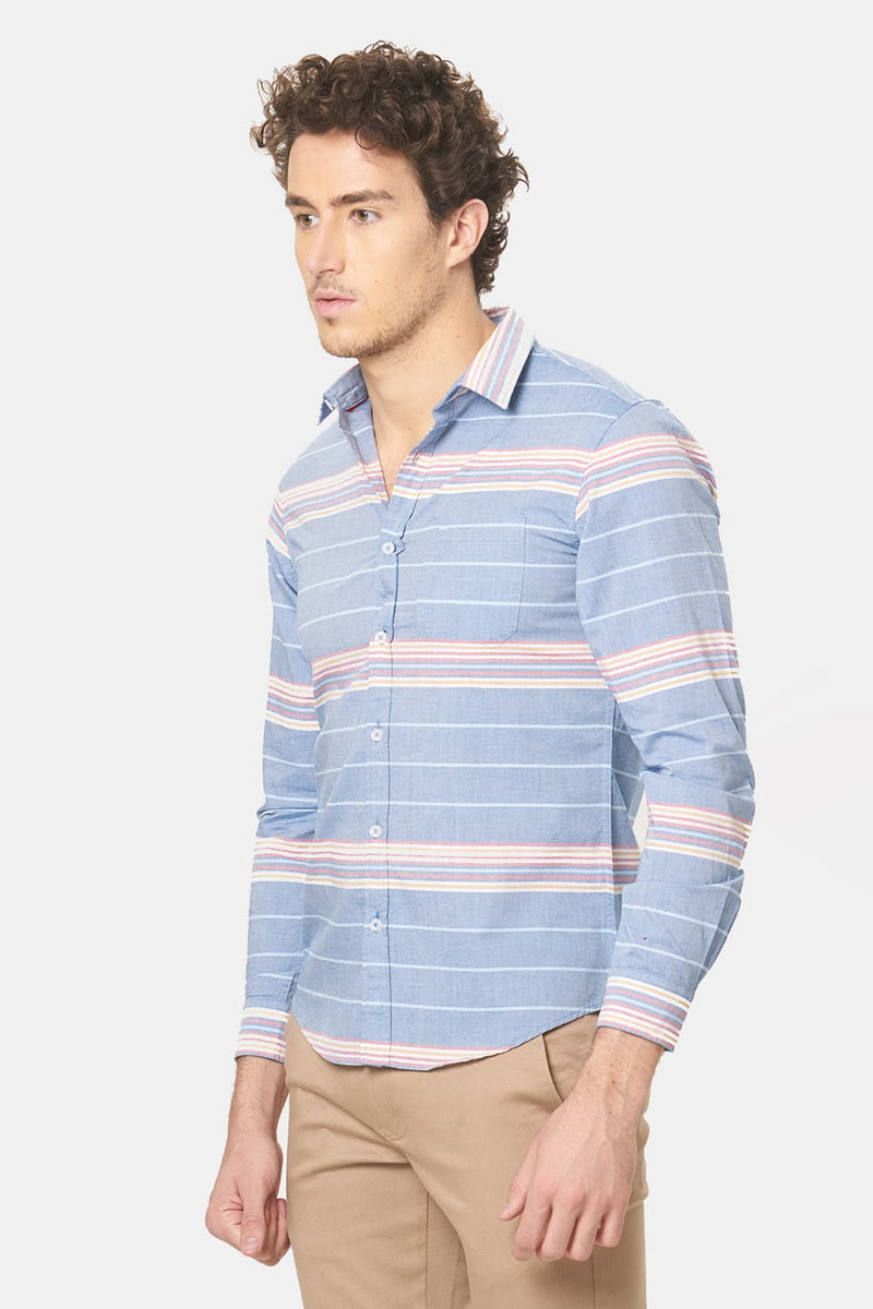 BASICS SLIM FIT WEFT STRIPE SHIRT