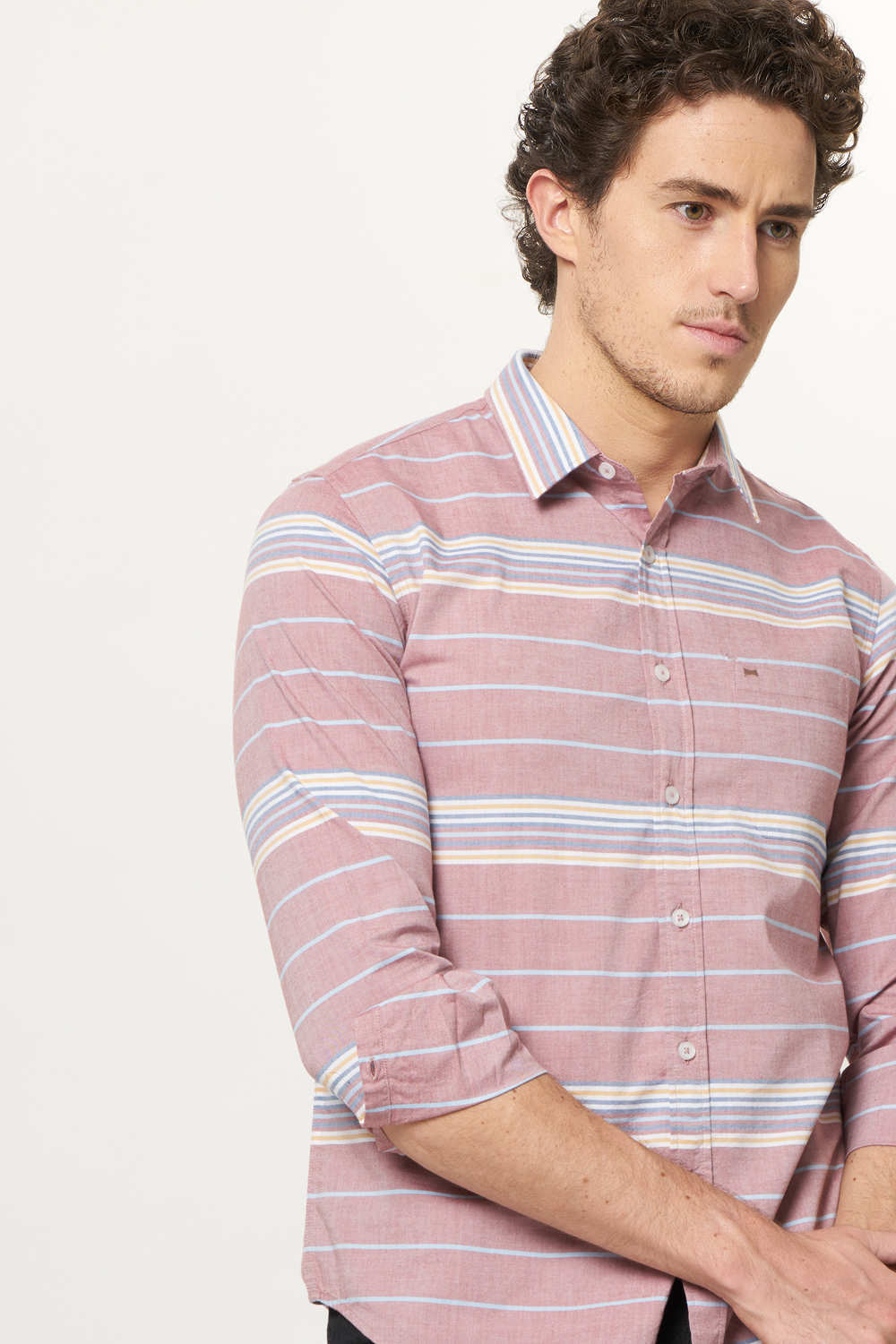 BASICS SLIM FIT WEFT STRIPE SHIRT