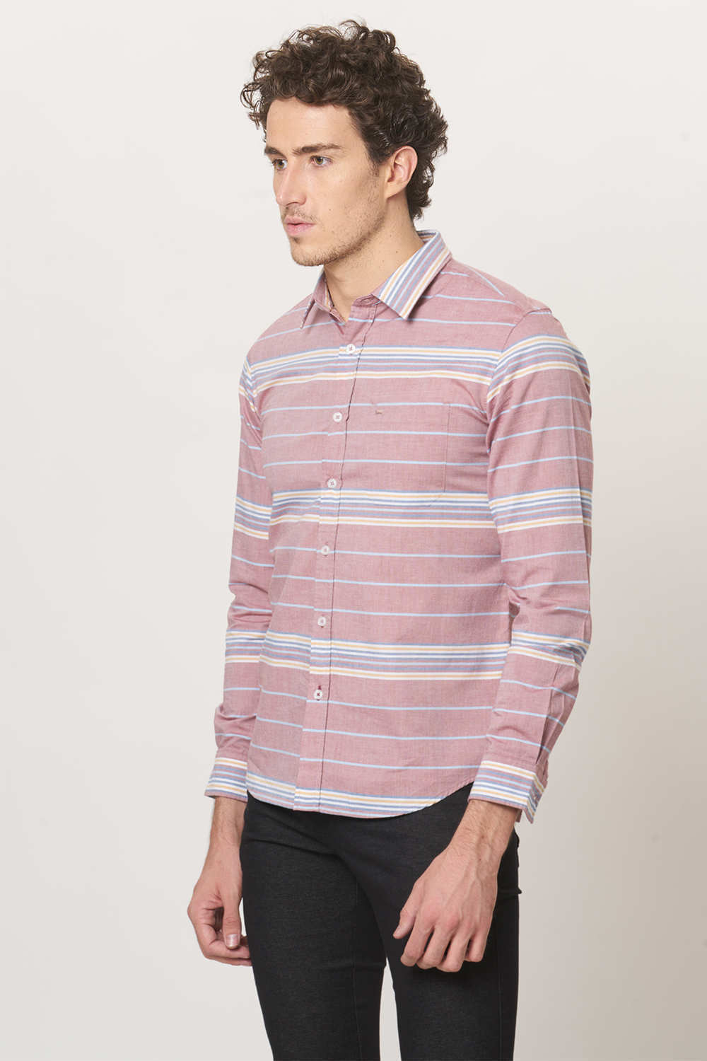 BASICS SLIM FIT WEFT STRIPE SHIRT