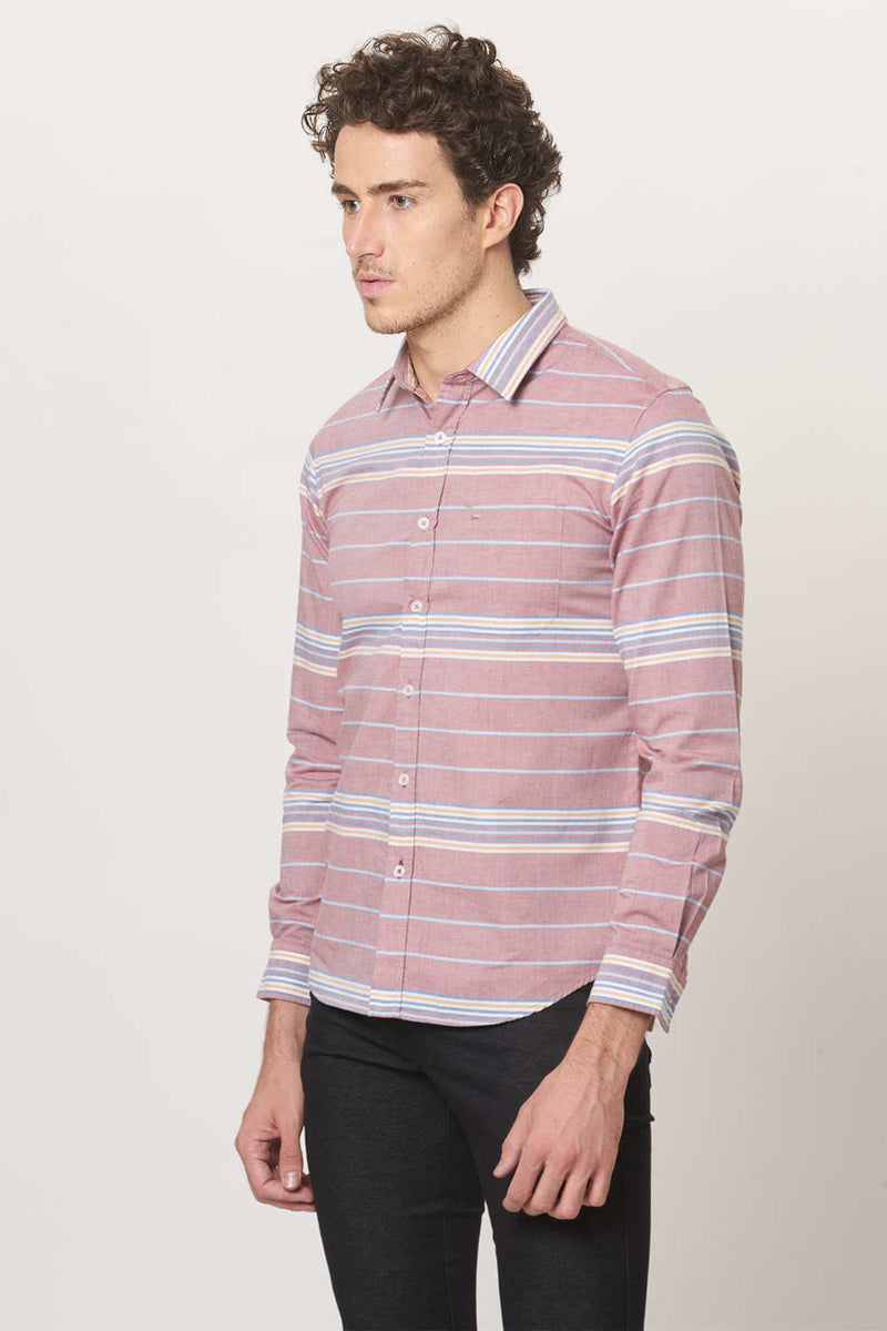 BASICS SLIM FIT WEFT STRIPE SHIRT