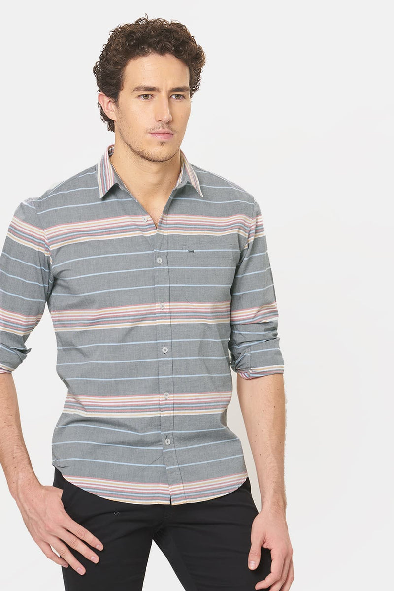 BASICS SLIM FIT WEFT STRIPE SHIRT