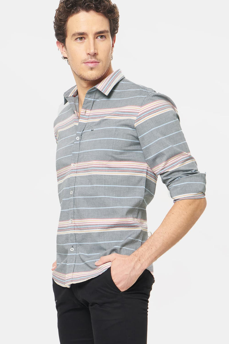 BASICS SLIM FIT WEFT STRIPE SHIRT