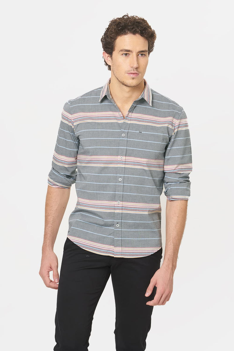 BASICS SLIM FIT WEFT STRIPE SHIRT