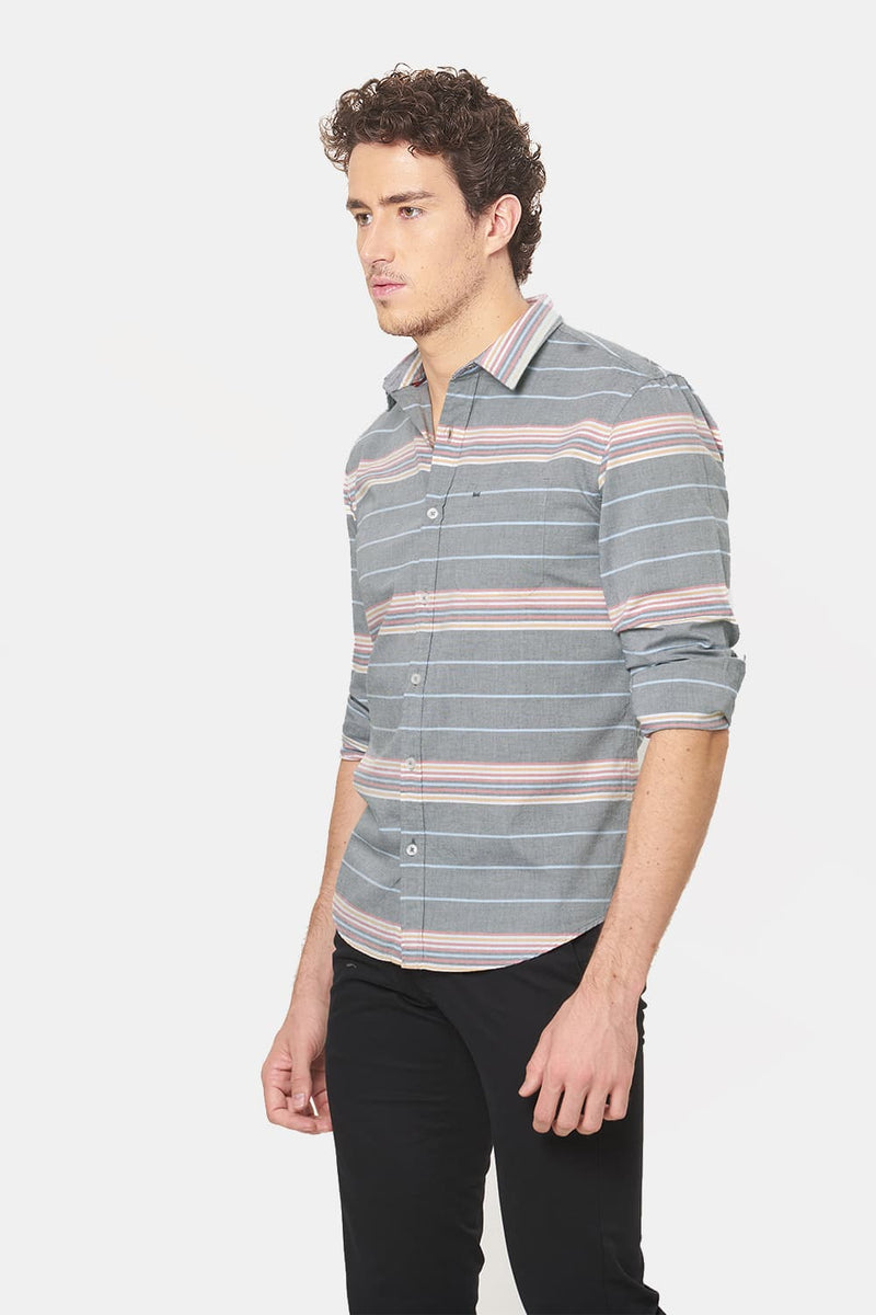 BASICS SLIM FIT WEFT STRIPE SHIRT