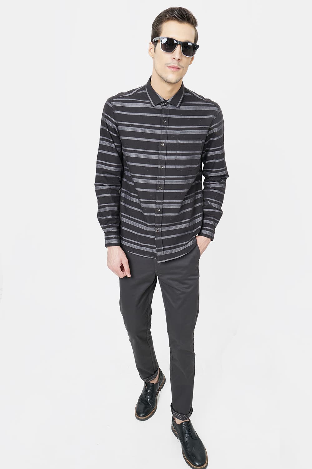 BASICS SLIM FIT WEFT STRIPES SHIRT