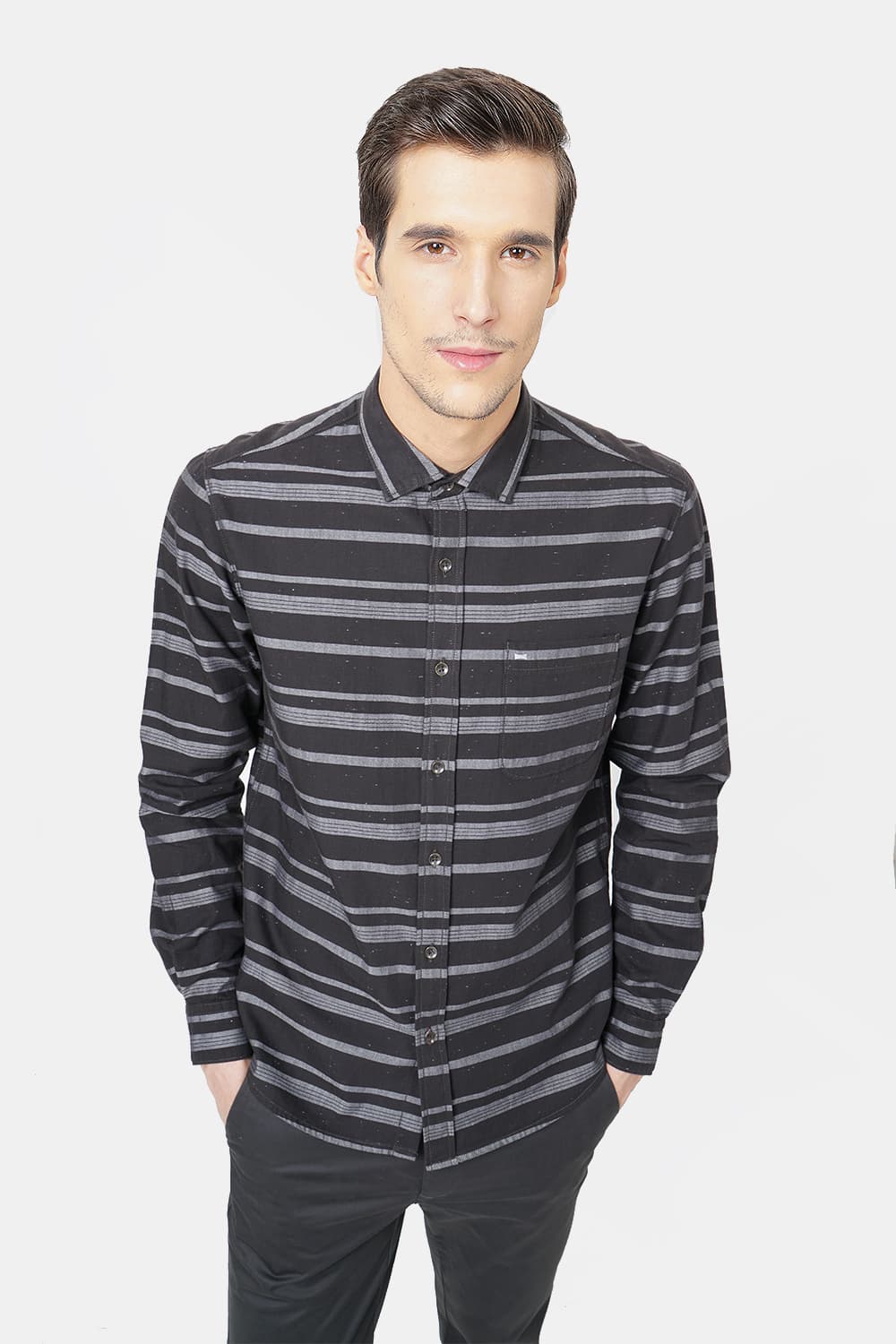 BASICS SLIM FIT WEFT STRIPES SHIRT