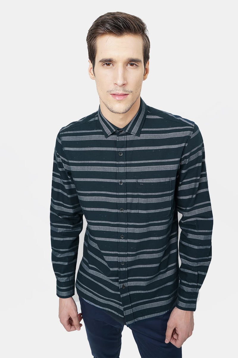 BASICS SLIM FIT WEFT STRIPES SHIRT