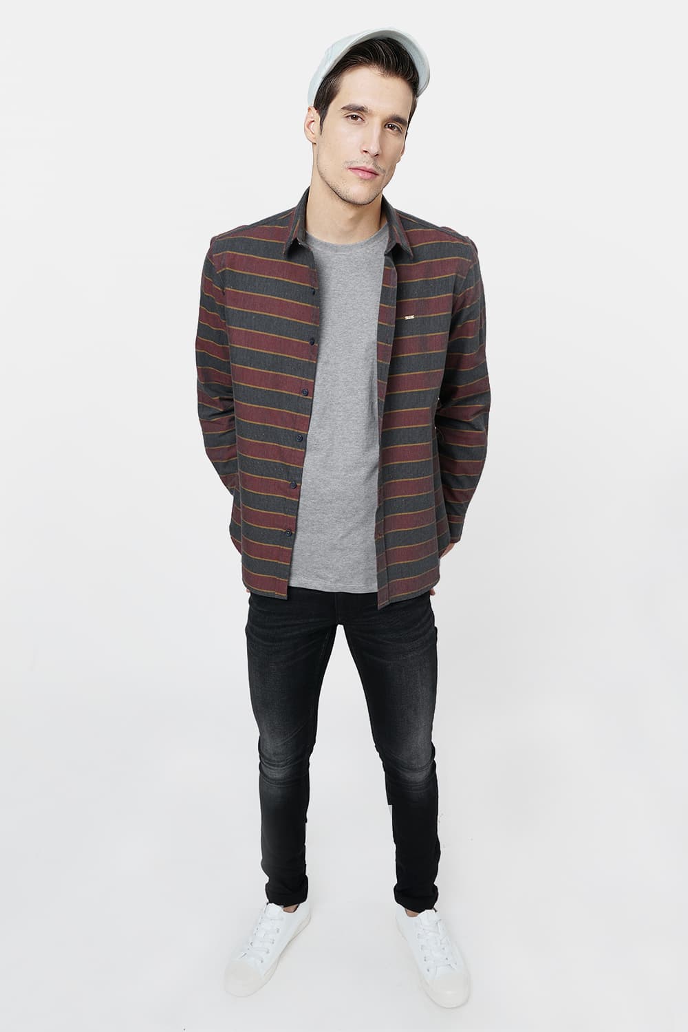 BASICS SLIM FIT WEFT STRIPES SHIRT