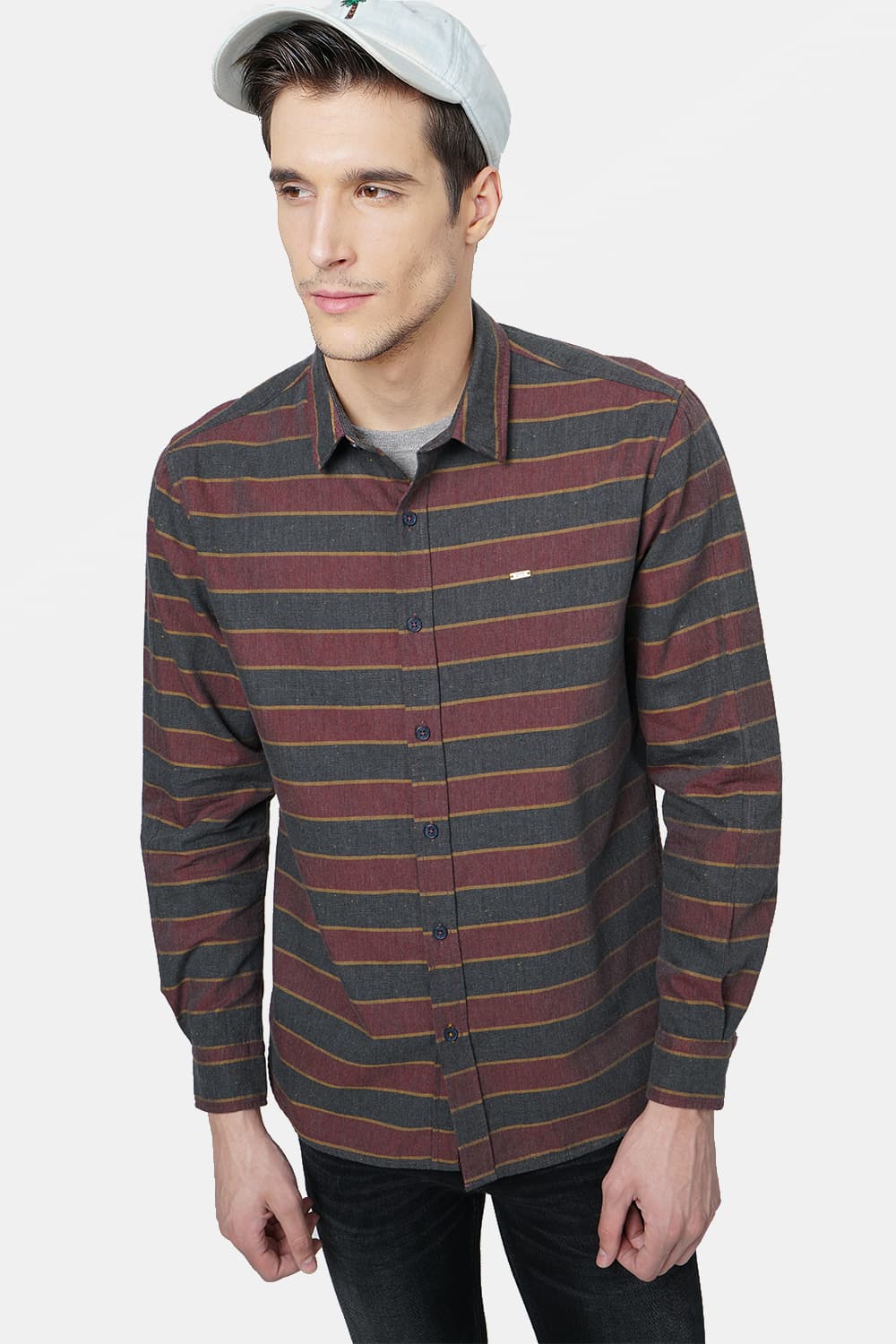 BASICS SLIM FIT WEFT STRIPES SHIRT