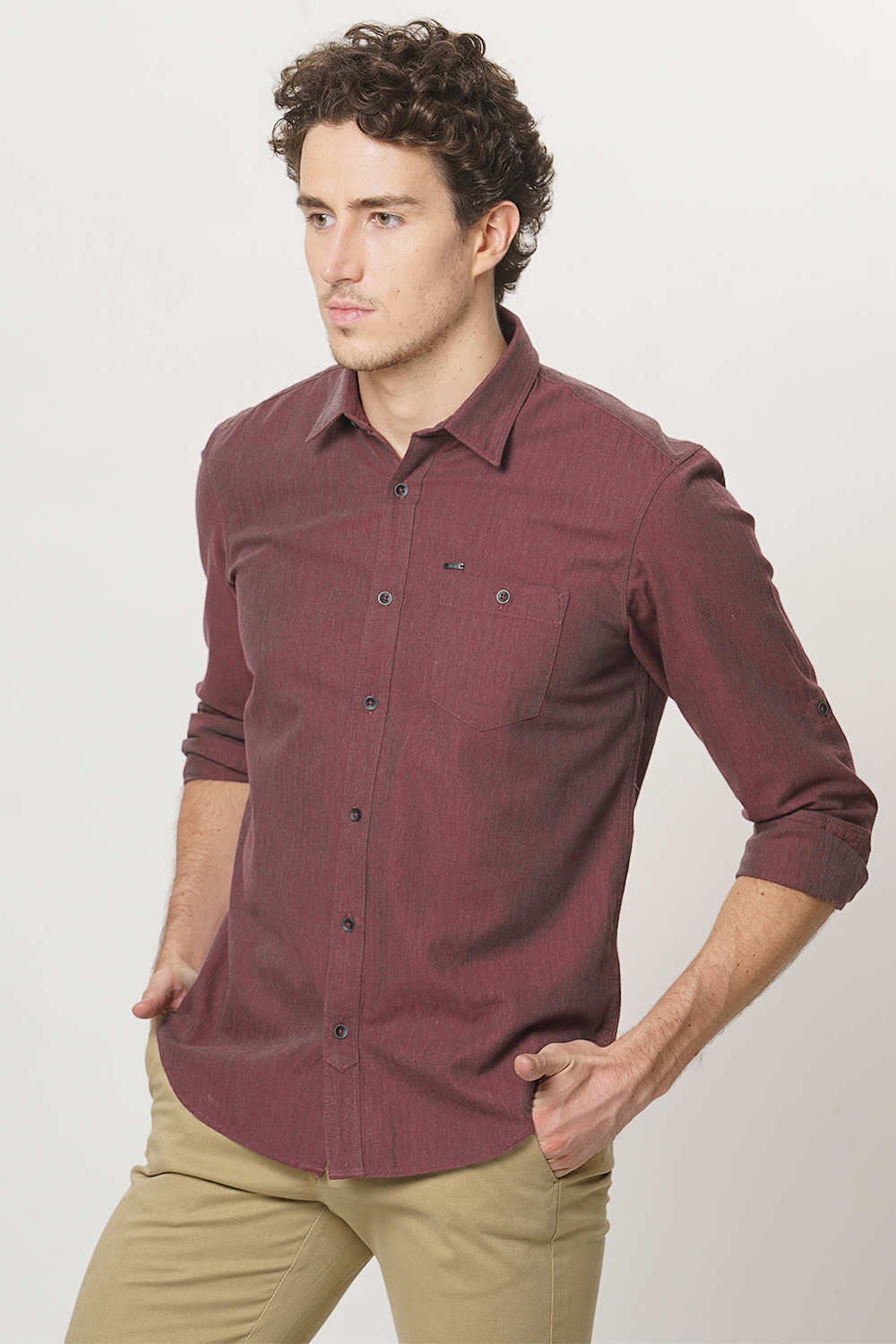 BASICS SLIM FIT MELANGE SHIRT