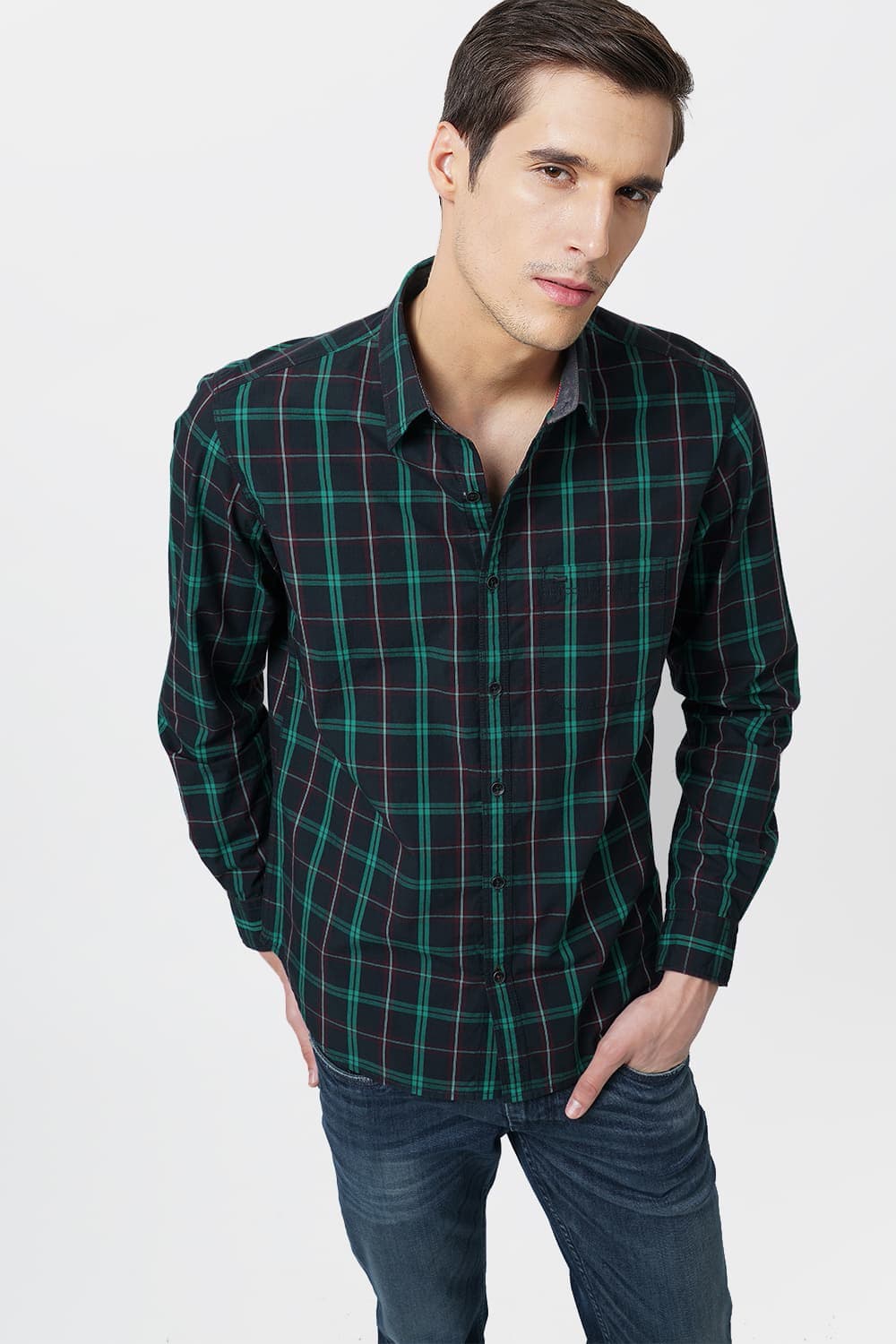 BASICS SLIM FIT CHECKS SHIRT