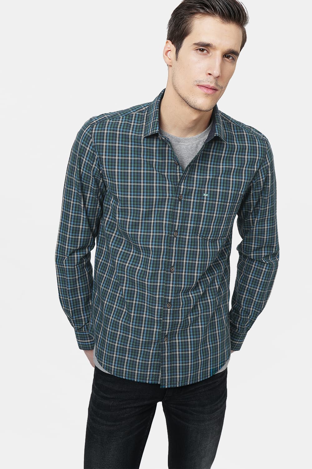 BASICS SLIM FIT CHECKS SHIRT