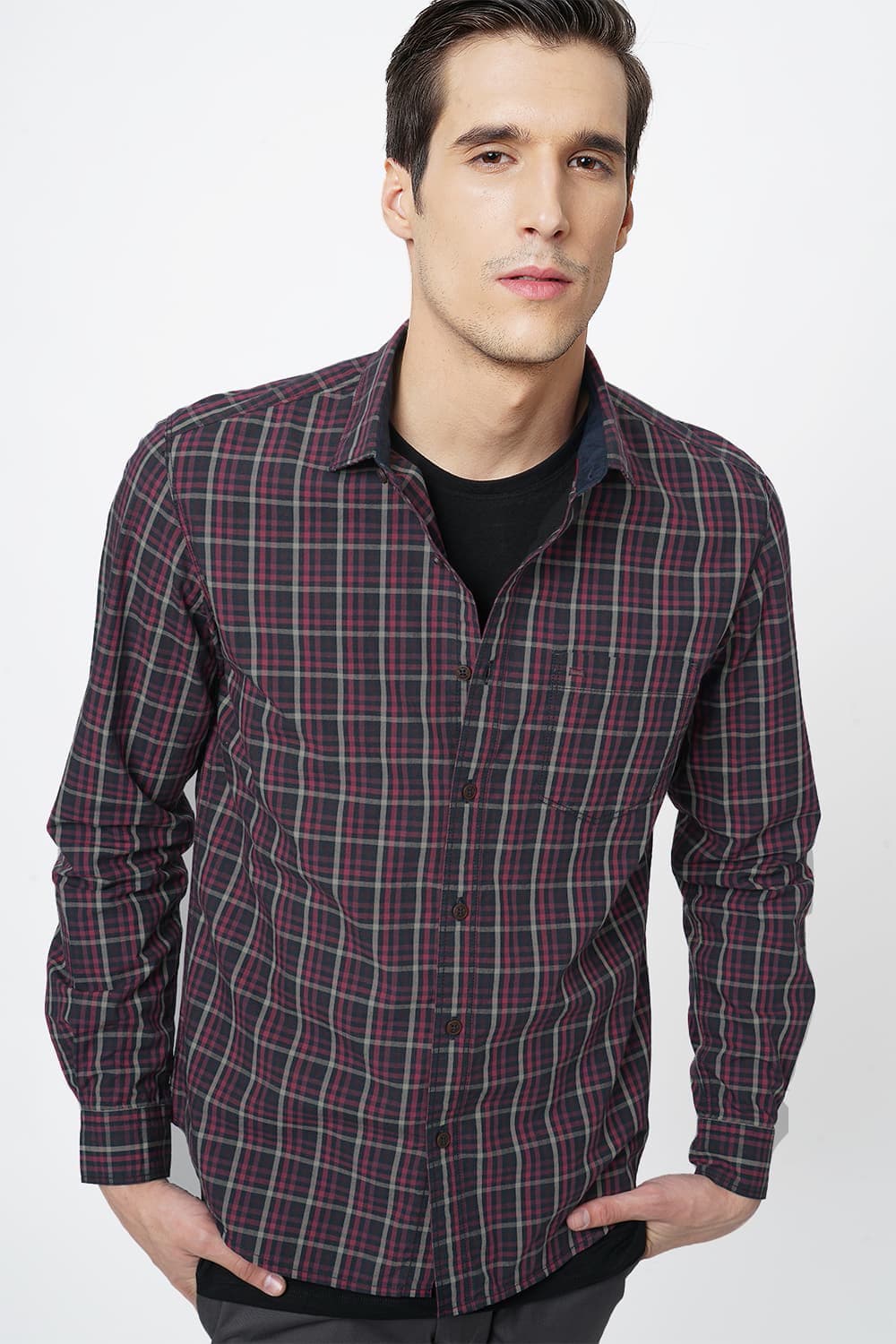 BASICS SLIM FIT CHECKS SHIRT