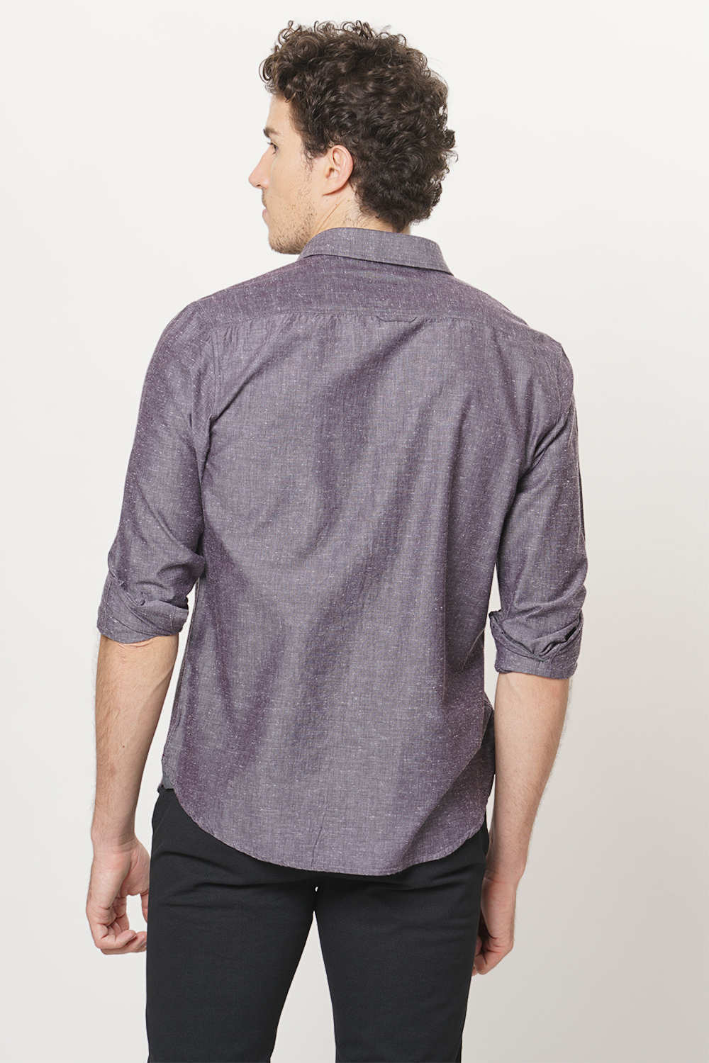 BASICS SLIM FIT NEPS CHAMBRAY SHIRT