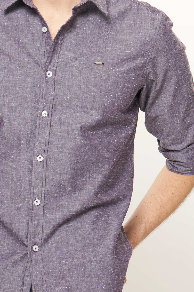 BASICS SLIM FIT NEPS CHAMBRAY SHIRT