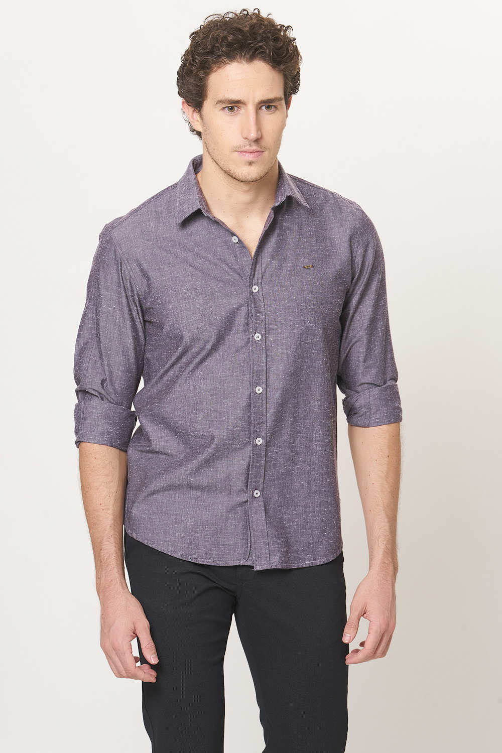 BASICS SLIM FIT NEPS CHAMBRAY SHIRT