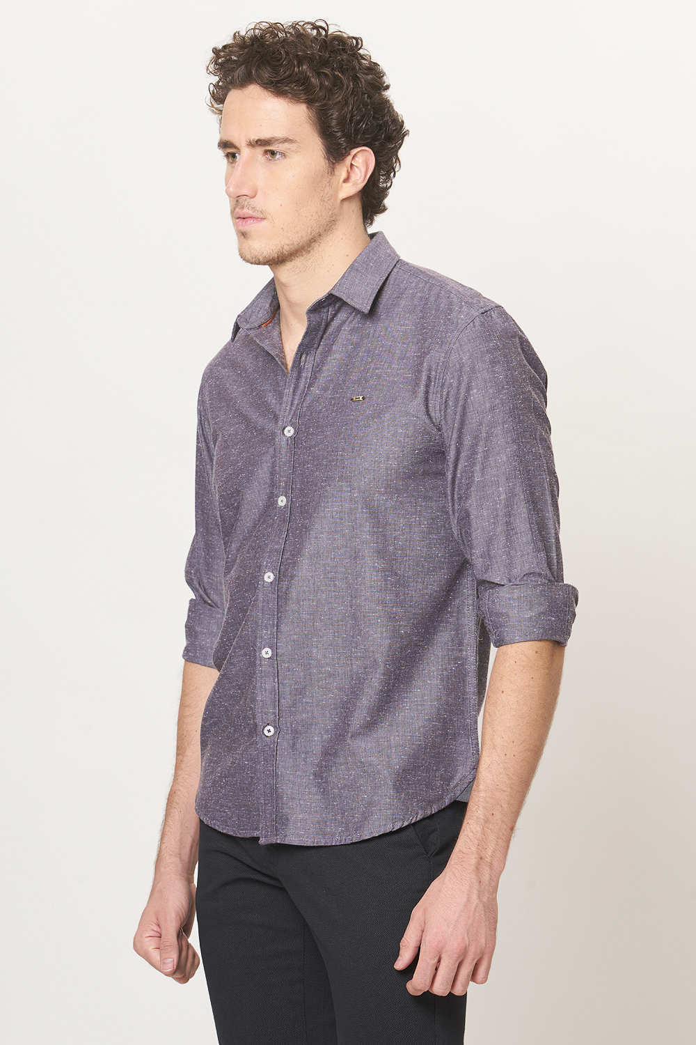 BASICS SLIM FIT NEPS CHAMBRAY SHIRT