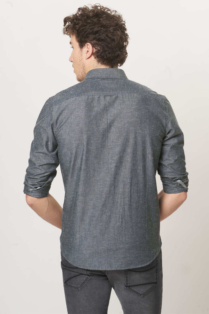 BASICS SLIM FIT NEPS CHAMBRAY SHIRT