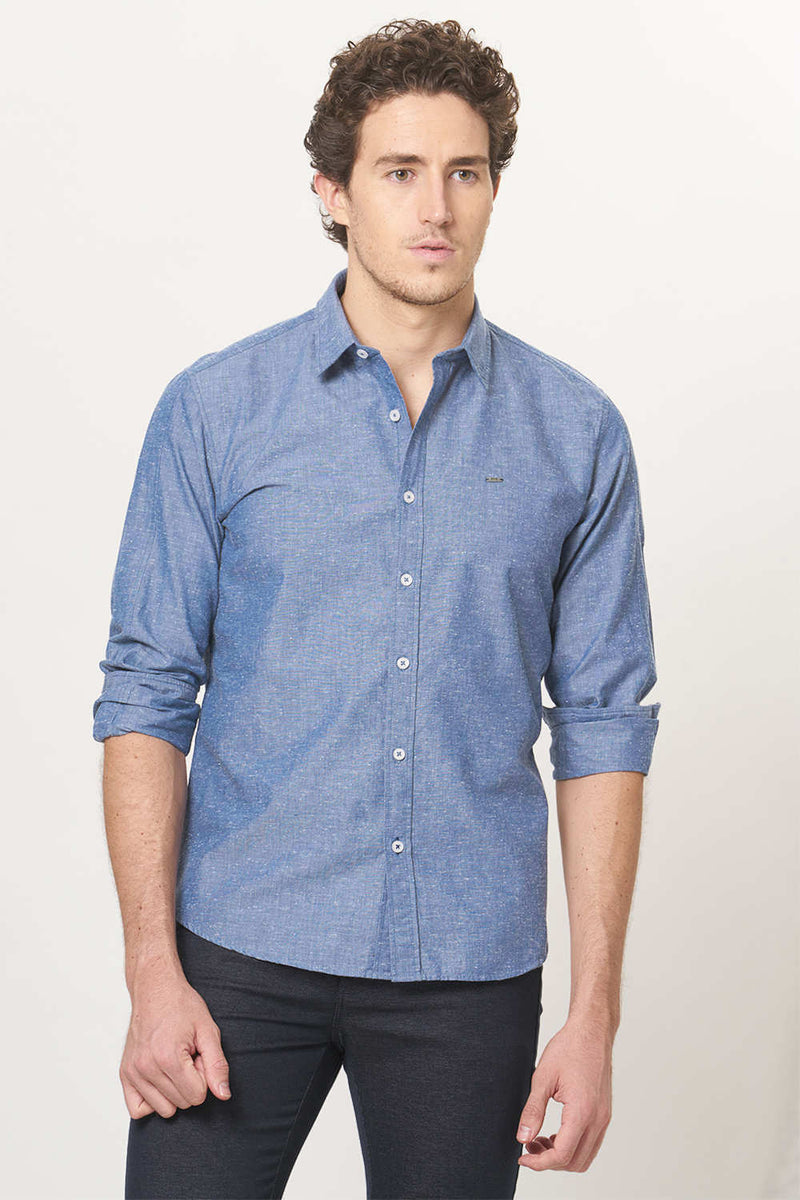 BASICS SLIM FIT NEPS CHAMBRAY SHIRT