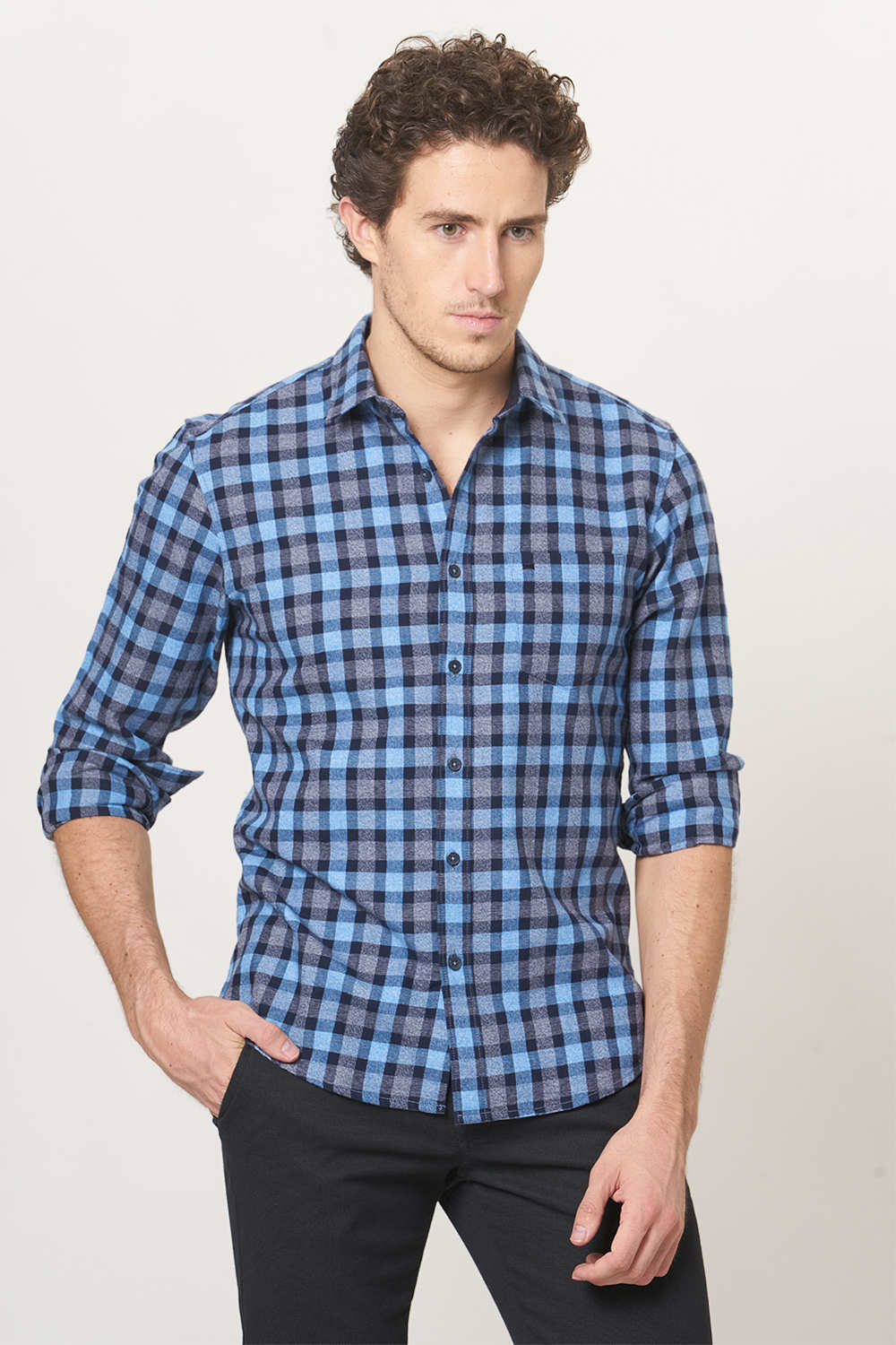 BASICS SLIM FIT CHECKS SHIRT