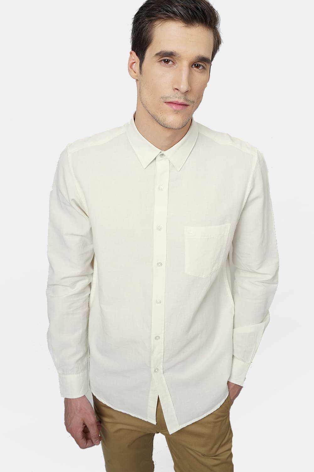 BASICS SLIM FIT COTTON LINEN SHIRT