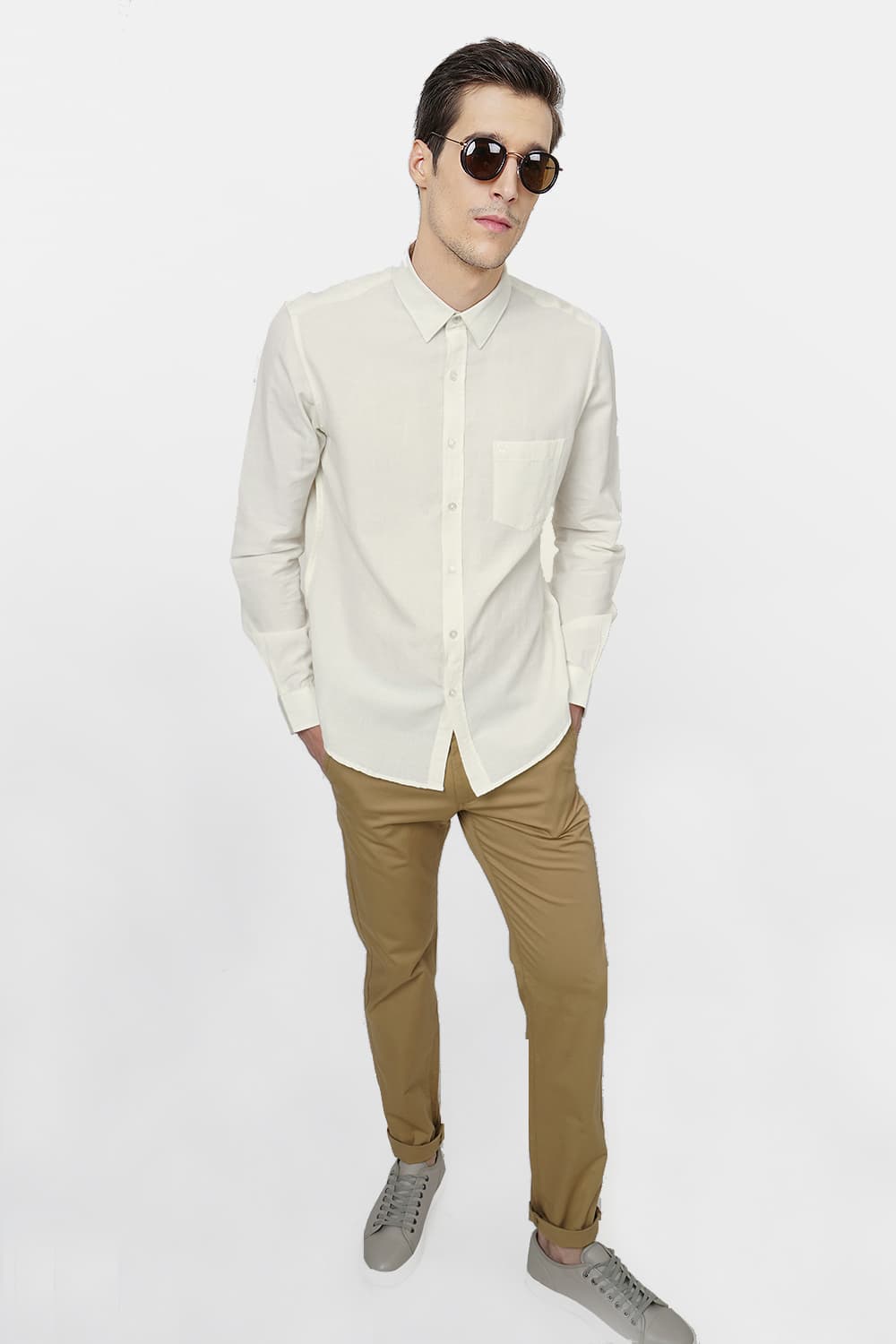 BASICS SLIM FIT COTTON LINEN SHIRT