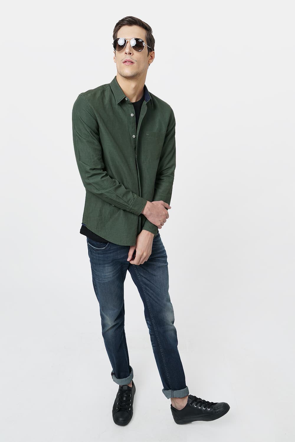 BASICS SLIM FIT COTTON LINEN SHIRT