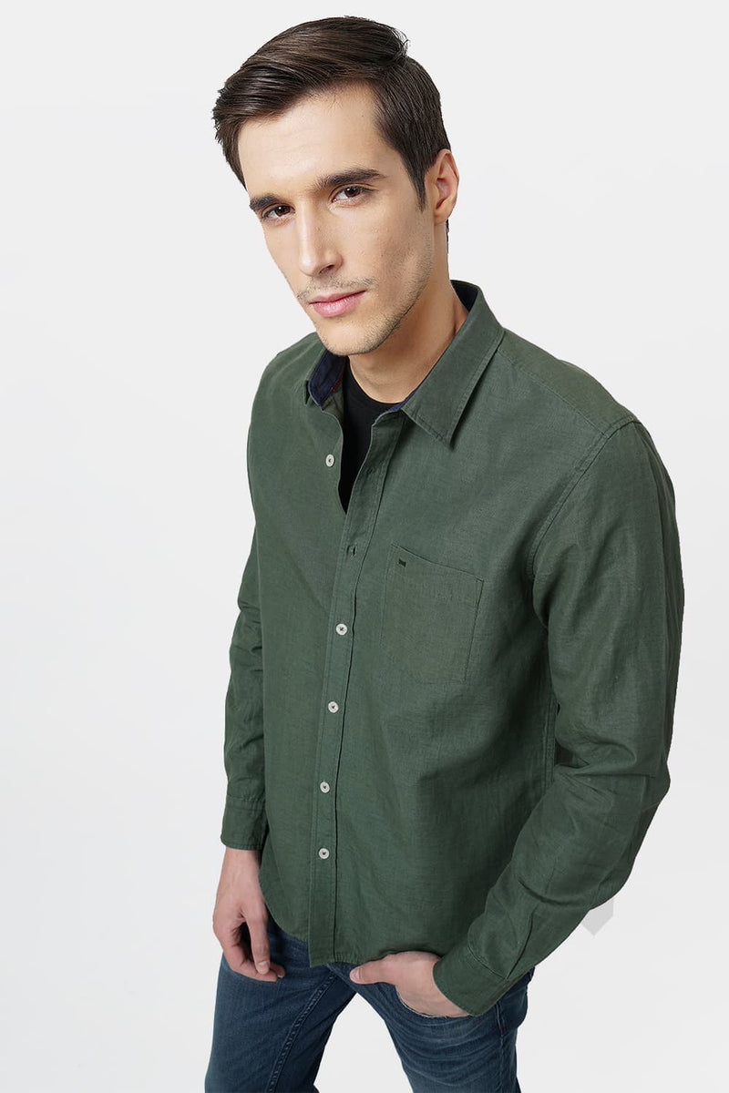 BASICS SLIM FIT COTTON LINEN SHIRT