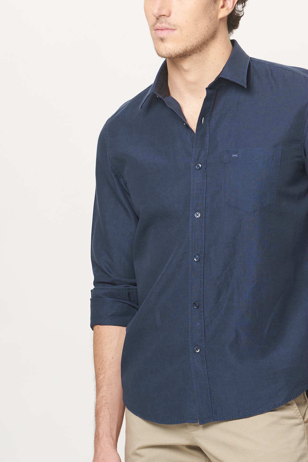 BASICS SLIM FIT COTTON LINEN SHIRT