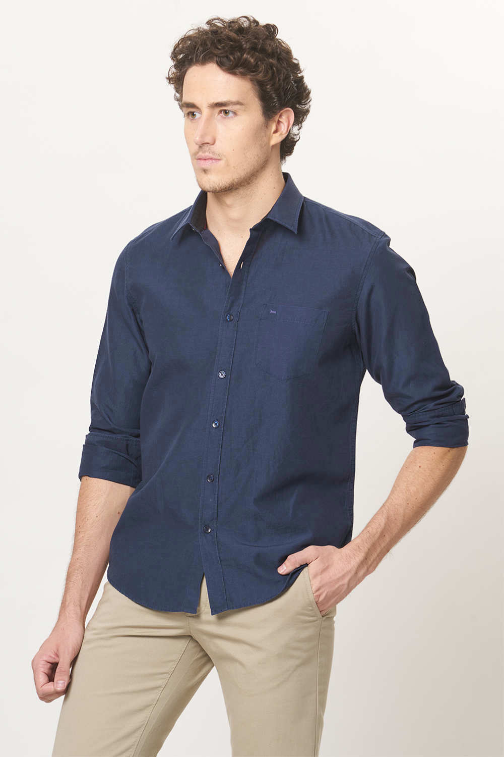 BASICS SLIM FIT COTTON LINEN SHIRT