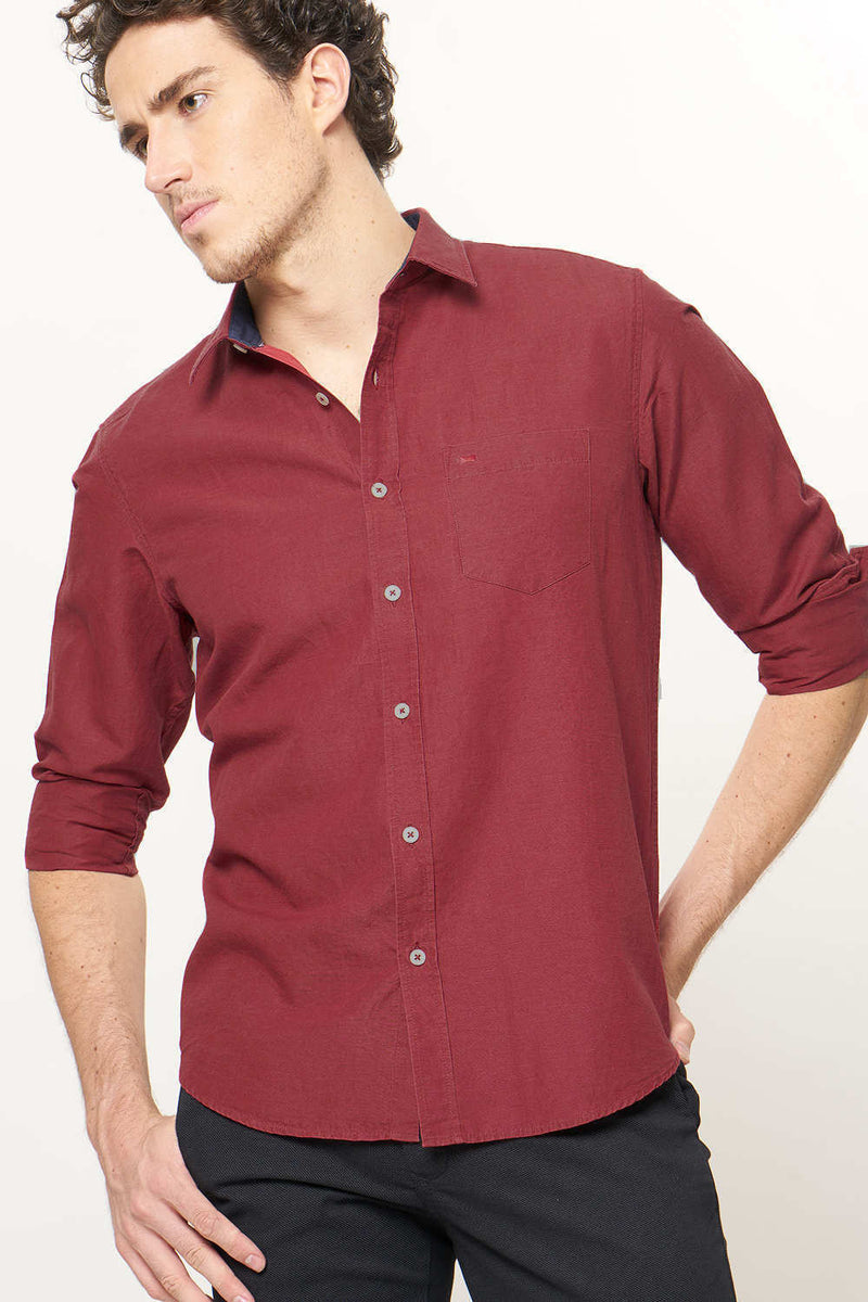 BASICS SLIM FIT COTTON LINEN SHIRT