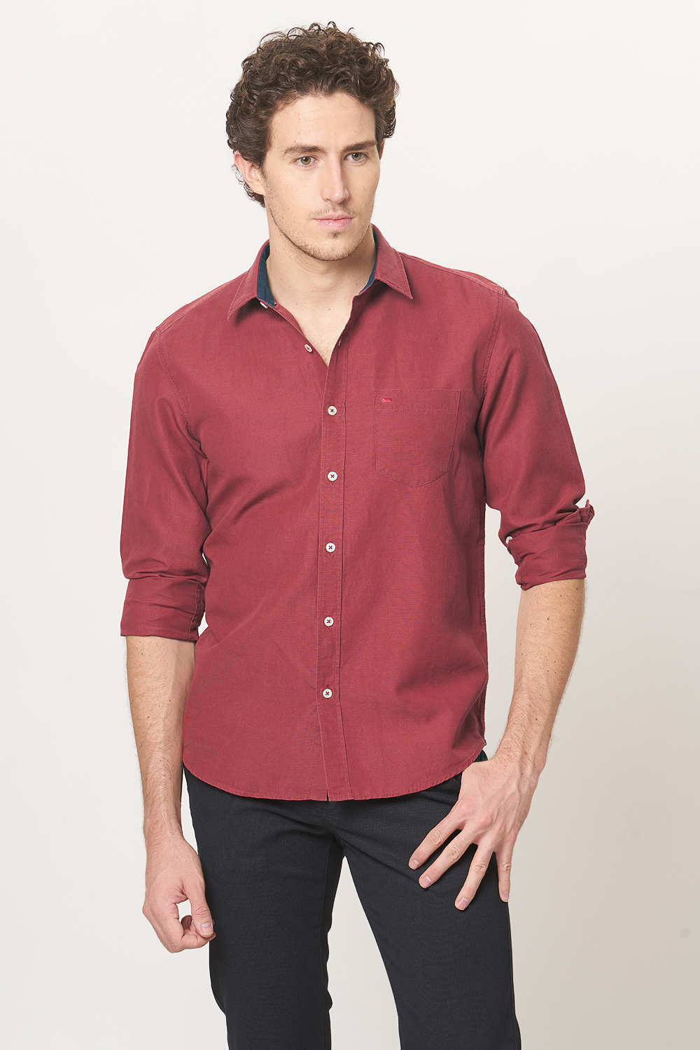 BASICS SLIM FIT COTTON LINEN SHIRT