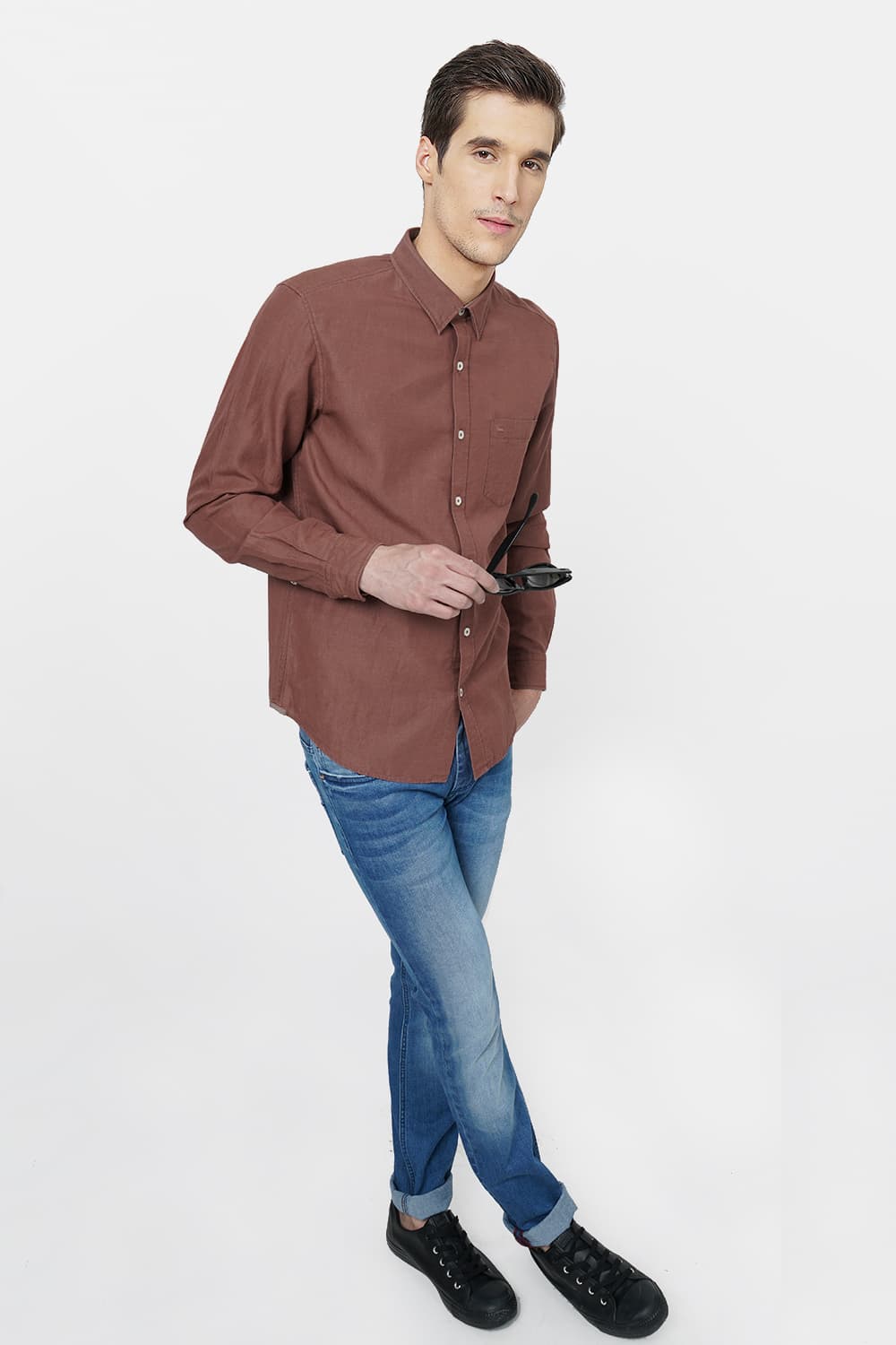 BASICS SLIM FIT COTTON LINEN SHIRT