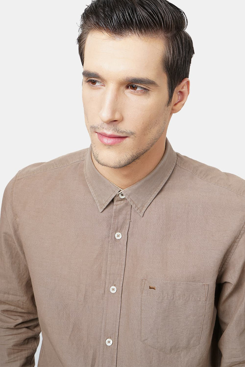 BASICS SLIM FIT COTTON LINEN SHIRT