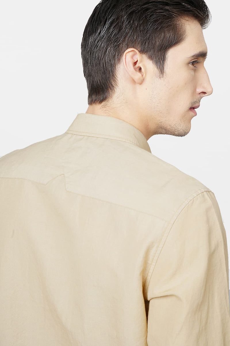 BASICS SLIM FIT COTTON LINEN SHIRT