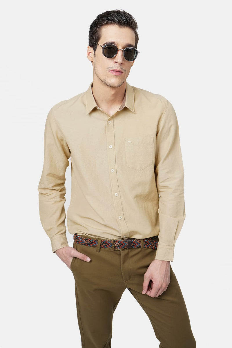 BASICS SLIM FIT COTTON LINEN SHIRT