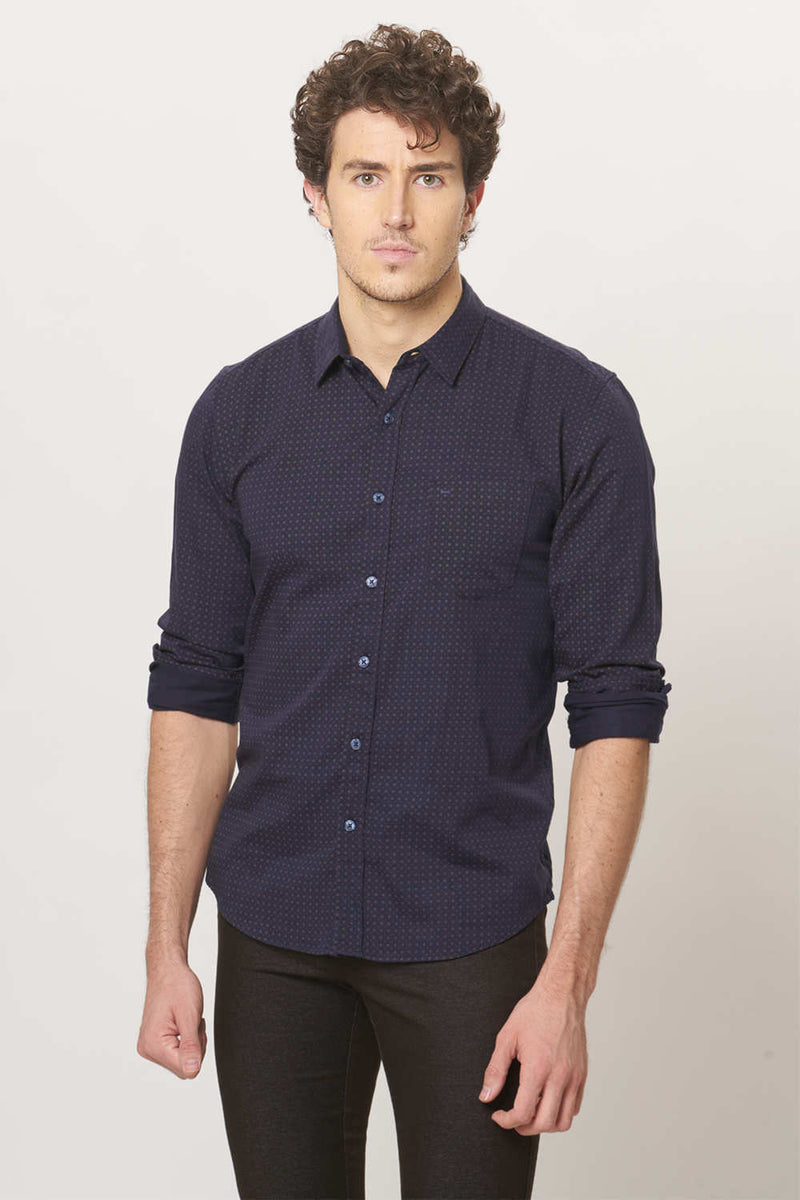 BASICS SLIM PRINTED SATIN SHIRT