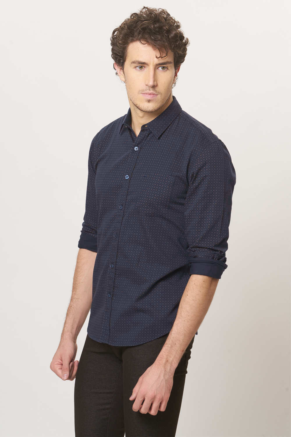 BASICS SLIM PRINTED SATIN SHIRT