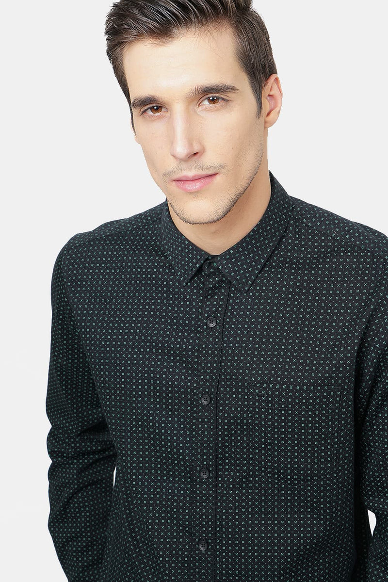 BASICS SLIM PRINTED SATIN SHIRT