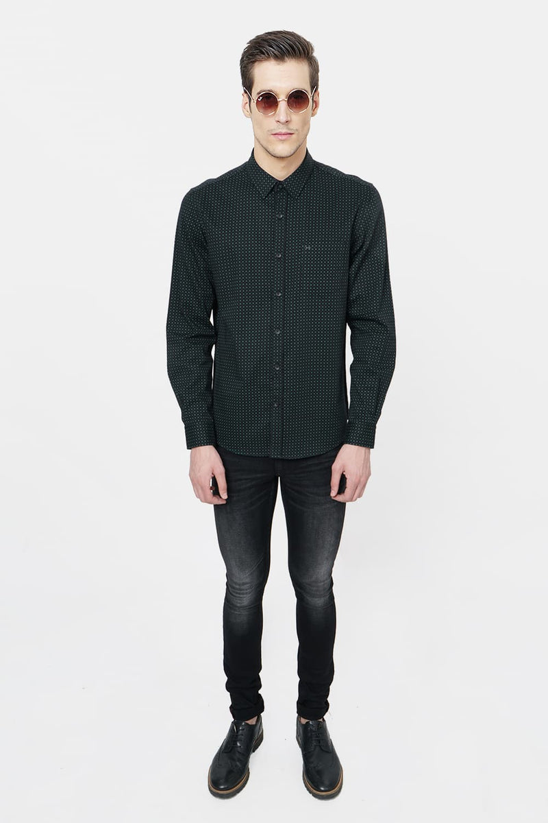 BASICS SLIM PRINTED SATIN SHIRT