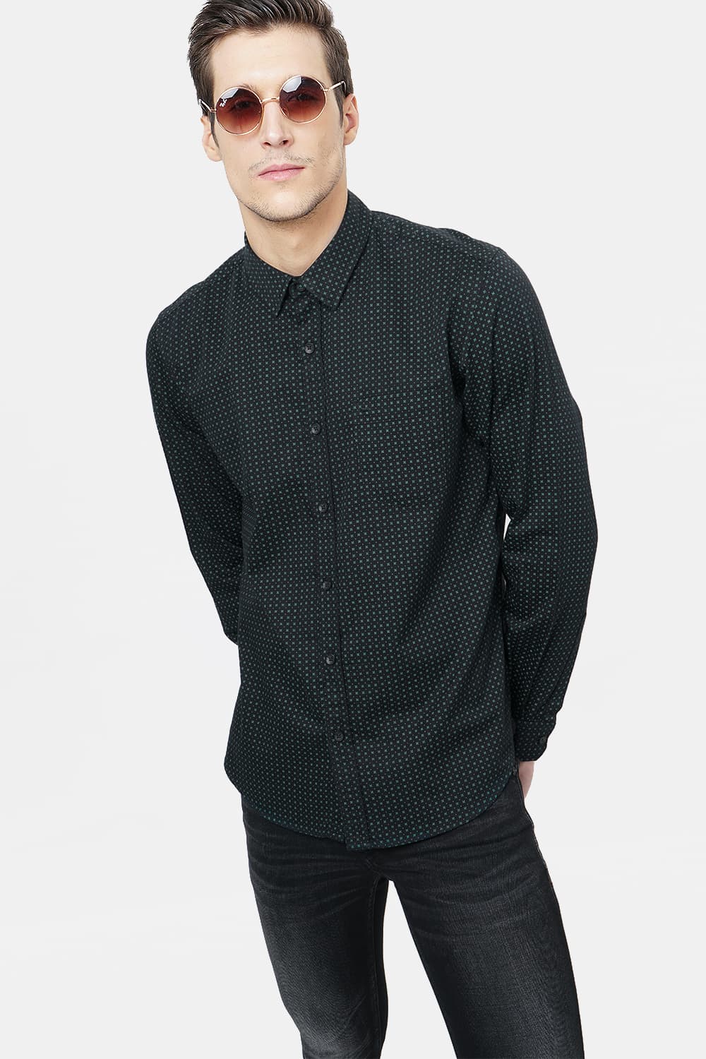 BASICS SLIM PRINTED SATIN SHIRT