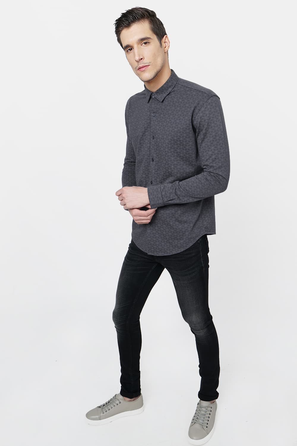 BASICS SLIM FIT PRINTED KNITTED SHIRT