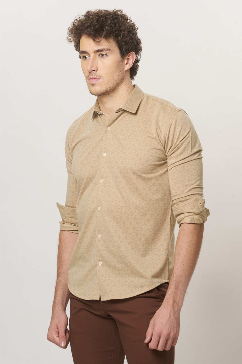 BASICS SLIM FIT PRINTED KNITTED SHIRT