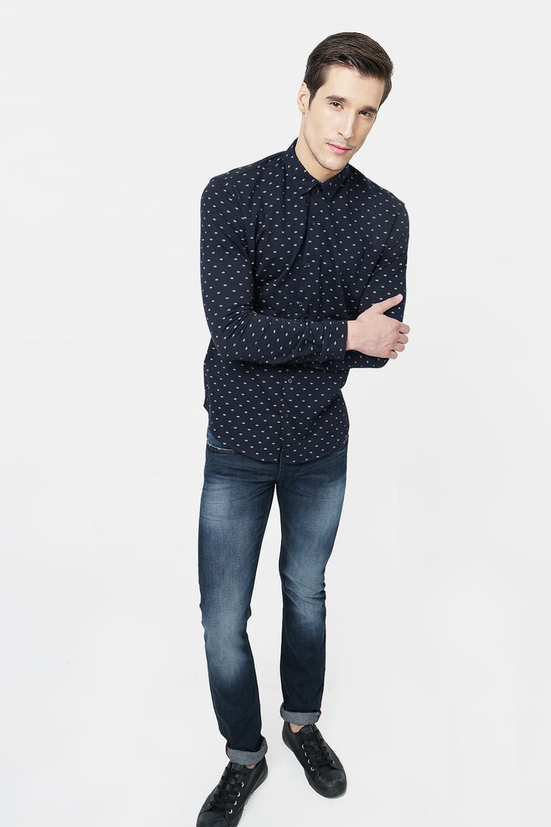 BASICS MUSCLE FIT LONG SLEEVE KNITTED SHIRT