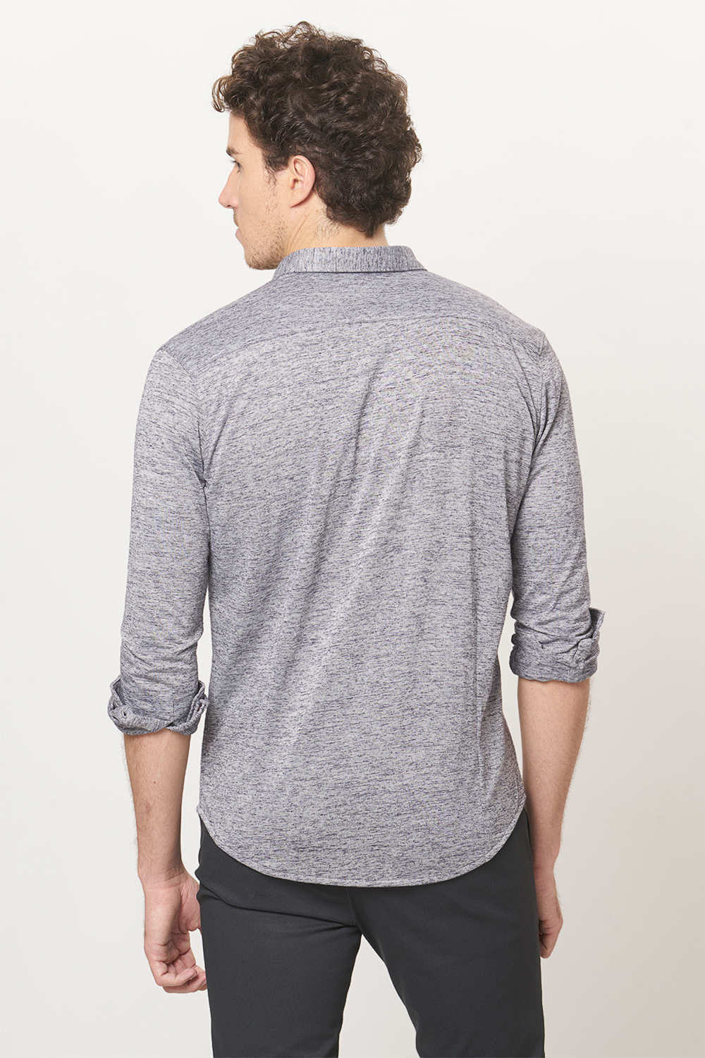 BASICS MUSCLE FIT LONG SLEEVE KNITTED SHIRT