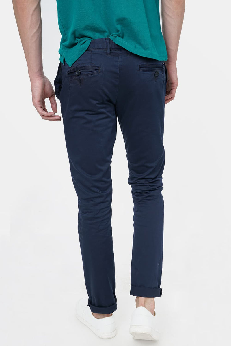 BASICS TAPERED FIT SATIN STRETCH TROUSER